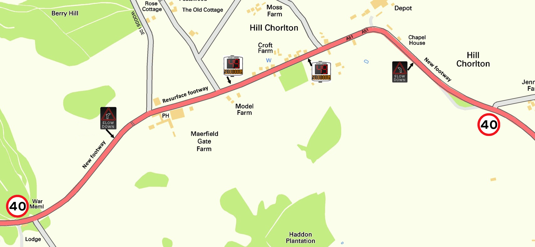 Hill Chorlton road safety map